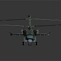 Military Attack Helicopter With Four Rotors Green Camouflage And Weaponry Display Model