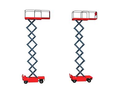 Two Red Mobile Scissor Lift Industrial Equipment for Elevated Work Platforms 3d model