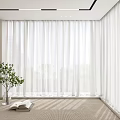 Modern Minimalist White Curtains For Interior With Large Windows And Light Filtering Natural Light 3d model