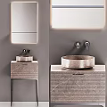 Modern Bathroom Sink With Marble Cabinet Round Basin And Wall Mounted Faucet Mirror Light Strip