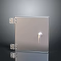 Silver Metal Door With Handle And Hinges On Gray Gradient Background With Reflection 3d model