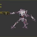 Futuristic Robot Character With Mechanical Weapon Arm And Multi Legs Design 3d model