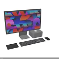 Two Modern Computer Monitors With Colorful Screens Keyboard Mouse And Speaker Setup 3d model
