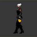 Futuristic Game Movie Character In Yellow Black Armor With White Hair And Red Facial Features Standing