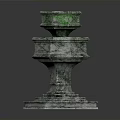 Two Tiered Stone Fountain With Green Upper Basin And Octagonal Carved Base