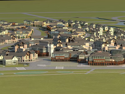 Residential Complex Aerial View with Multiple Buildings Green Lawns and Roads 3d model