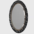 Oval Decorative Mirror With Black Crystal Textured Frame And Gold Trim