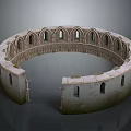 Ancient Circular Stone Building With Arched Windows And Ruined Sections 3d model