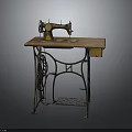 Vintage Sewing Machine With Wooden Tabletop And Metal Stand Retro Style
