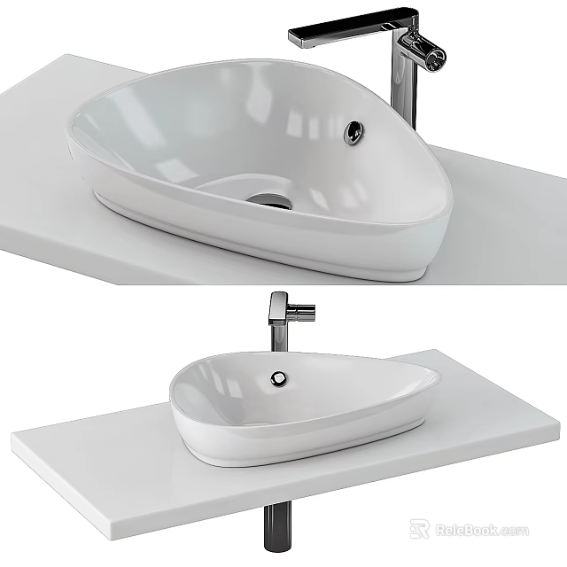 Modern White Ceramic Above Counter Bathroom Sink With Chrome Faucet On Vanity Top 3d model 