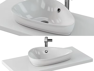 Modern White Ceramic Above Counter Bathroom Sink With Chrome Faucet On Vanity Top 3d model