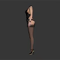 Two Women in Fashionable Outfits with Gray Dress Black Lingerie Stockings and Heels