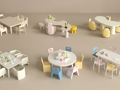 Colorful Kids Table with Various Designs and Matching Chairs for Learning and Playing 3d model