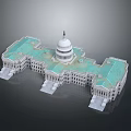 US Capitol Building 3D Model With White Dome And Green Roof Architecture