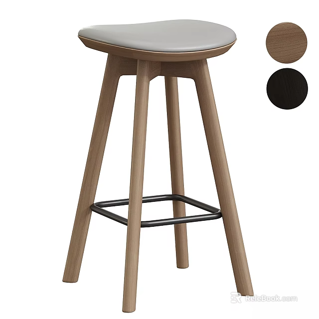 Modern Wooden Bar Stool With Light Seat Metal Footrest And Color Options 3d model 