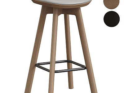 Modern Wooden Bar Stool With Light Seat Metal Footrest And Color Options 3d model