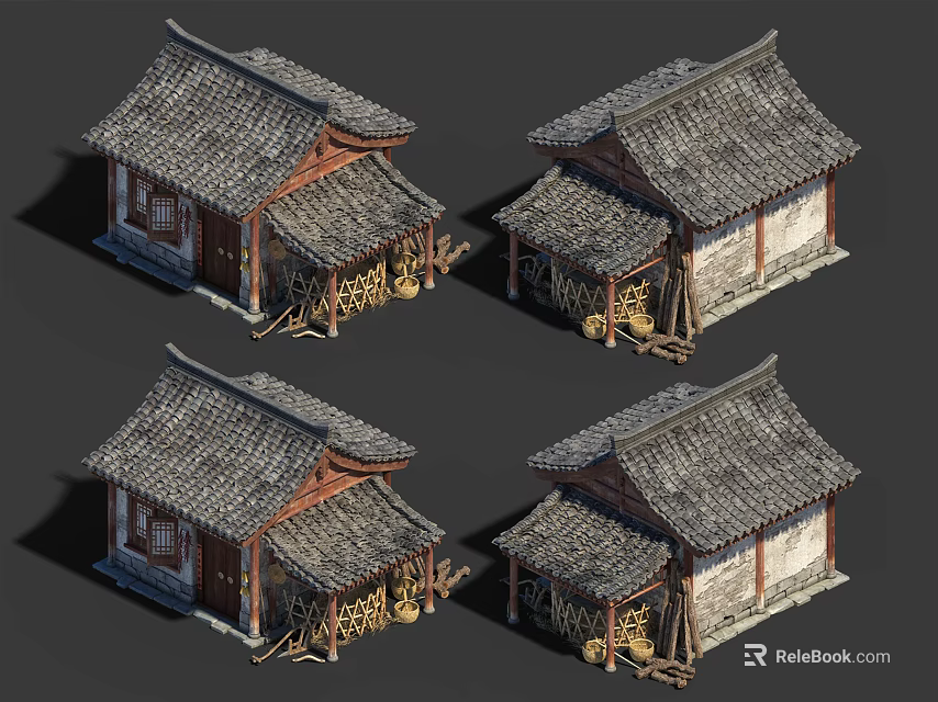 Ancient Chinese Architecture Models With Traditional Tile Roof And Wooden Details 3d model 