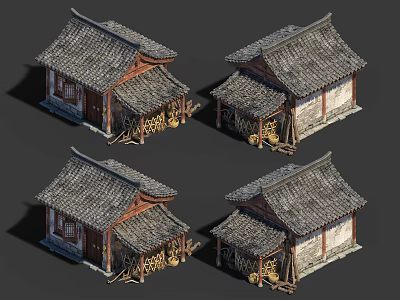 Ancient Chinese Architecture Models With Traditional Tile Roof And Wooden Details 3d model