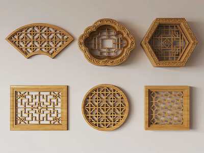 Wooden Carved Lattice Windows With Various Shapes And Intricate Patterns 3d model