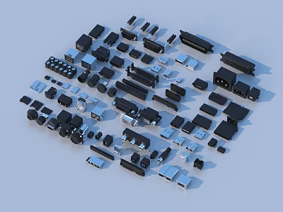 Black and White Household Items in Various Shapes and Sizes Scattered on Light Background 3d model