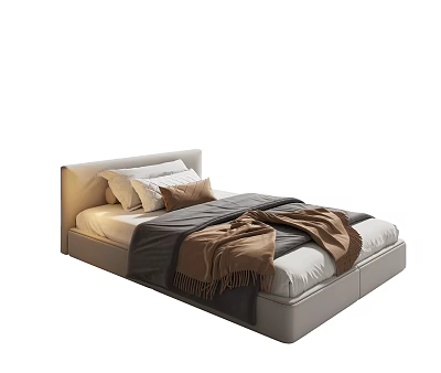 Modern Single Bed with White Pillows Gray Brown Blankets and Sleek Headboard 3d model