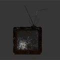 Old Rusted Television With Cracked Screen And Antennas On Gray Background