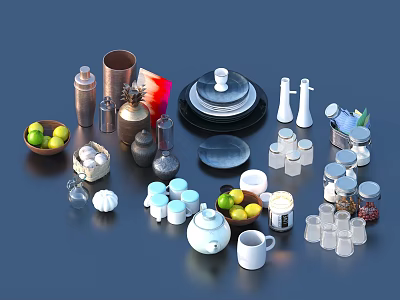 Varied Tableware Set Including Cups Plates Bowls Jars Teapot and Fruit Bowl 3d model