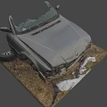 Old Damaged BMW Convertible with Hay Snow on Ground Front Rust and Severe Body Damage