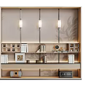 Elegant Modern Decorative Cabinet With Wooden Shelves Lighting And Decor Items