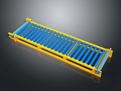 Yellow Industrial Fence Structure With Blue Rollers For Conveyor System Design 3d model
