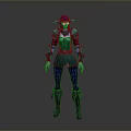 Elf Woman with Purple Hair Pointed Ears Wearing Green Armor and Blue Pants