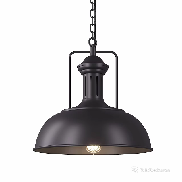 Industrial Black Pendant Light With Dome Shaped Shade And Metal Frame 3d model 