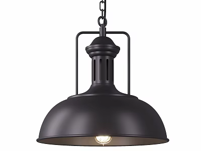 Industrial Black Pendant Light With Dome Shaped Shade And Metal Frame 3d model