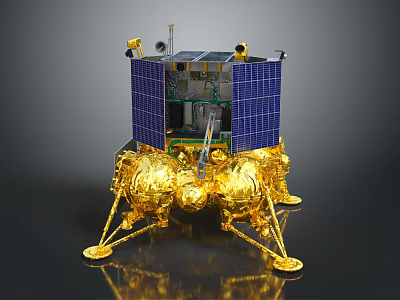 Advanced Lunar Lander With Golden Structure Blue Solar Panels And Landing Gear 3d model