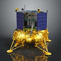 Advanced Lunar Lander With Golden Structure Blue Solar Panels And Landing Gear