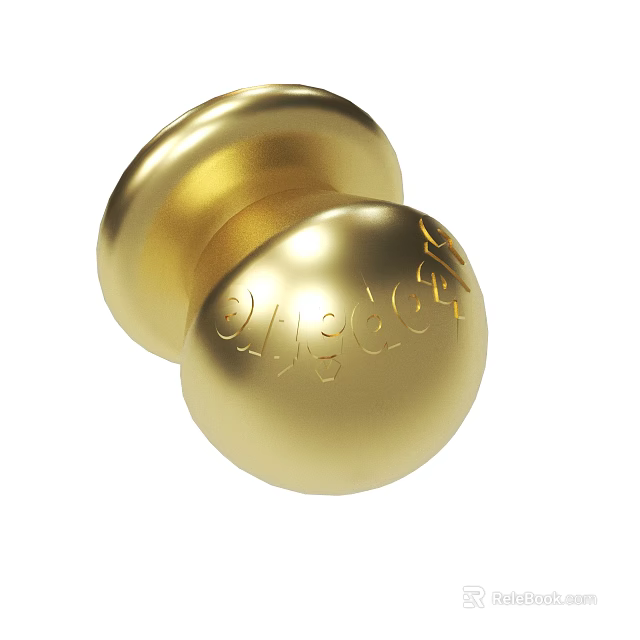 Golden Decorative Knob With Engraved Patterns On Shiny Polished Surface Design 3d model 