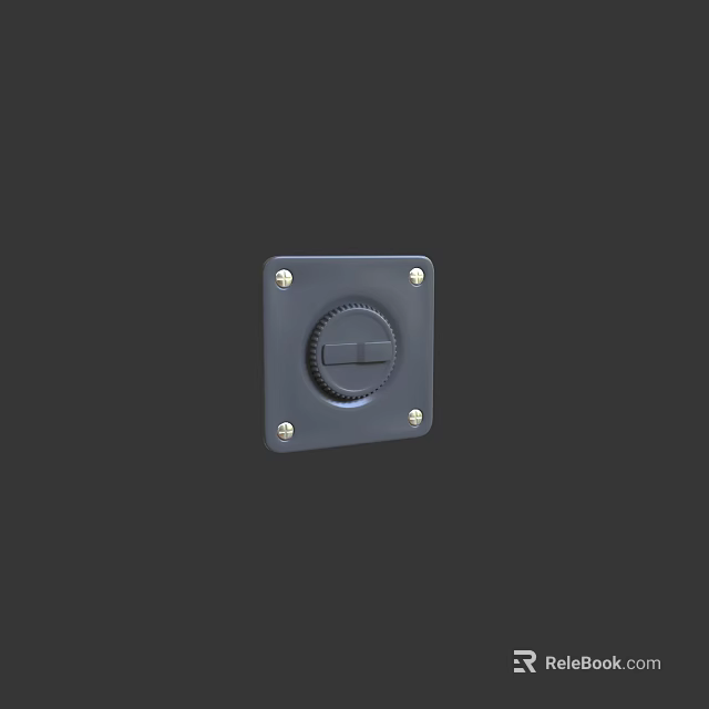 Modern Square Dark Switch Panel with Central Knob and Four Fixing Screws 3d model 
