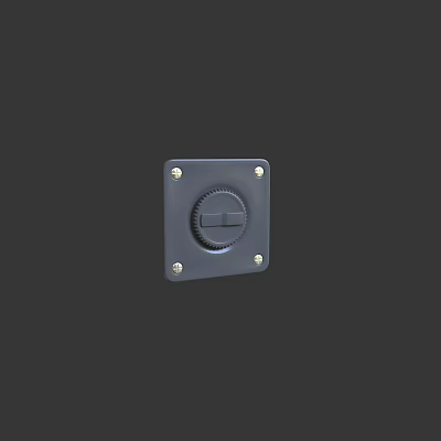 Modern Square Dark Switch Panel with Central Knob and Four Fixing Screws 3d model