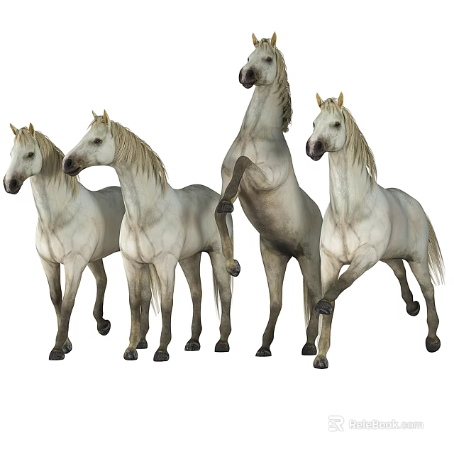 White Reptiles Standing And Lifting Front Legs In Group Pose 3d model 