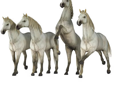 White Reptiles Standing And Lifting Front Legs In Group Pose 3d model