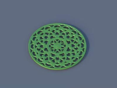 Artistic Green Circular Sculpture With Intricate Hollow Floral Pattern Design 3d model