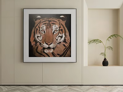 Abstract Tiger Portrait Painting In Modern Style For Interior Wall Decor 3d model