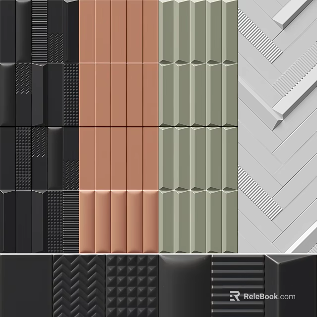 Contemporary Wall Surface Design Featuring Various Colored Panels Textured Patterns And Geometric Details 3d model 