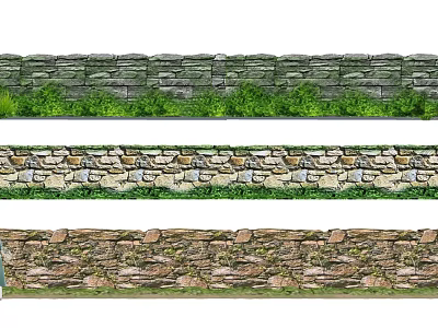 Natural Stone Wall With Different Styles And Green Grass At The Bottom 3d model