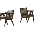 Modern Wooden Dining Chairs With Slatted Back Armrests And Upholstered Seat