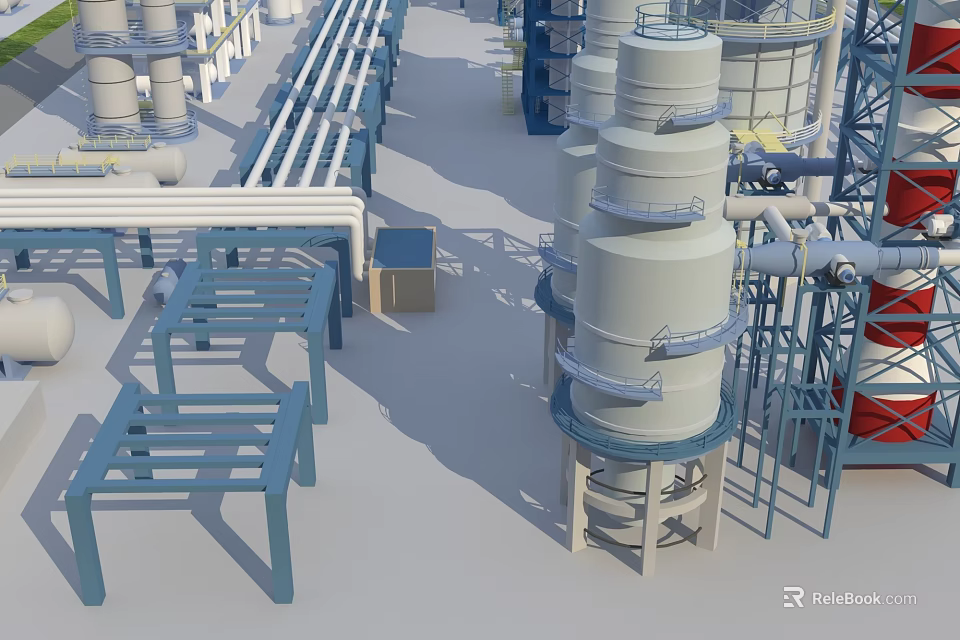Modern Industrial Plant With Large Storage Tanks Metal Structures And Piping Systems 3d model 