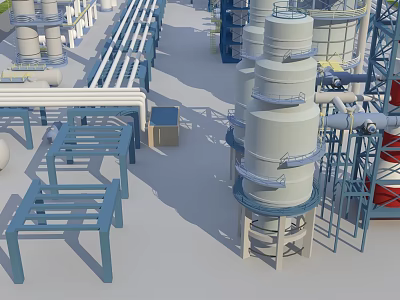Modern Industrial Plant With Large Storage Tanks Metal Structures And Piping Systems 3d model