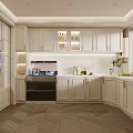 Modern White Kitchen Interior With Island Counter Appliances And Cabinets 3d model