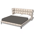 Modern Upholstered Double Bed With Beige Headboard Dark Grey Bedding And Metal Legs