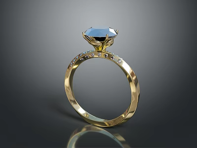 Elegant Gold Ring Featuring Blue Gemstone And Small Diamonds For Daily Use 3d model